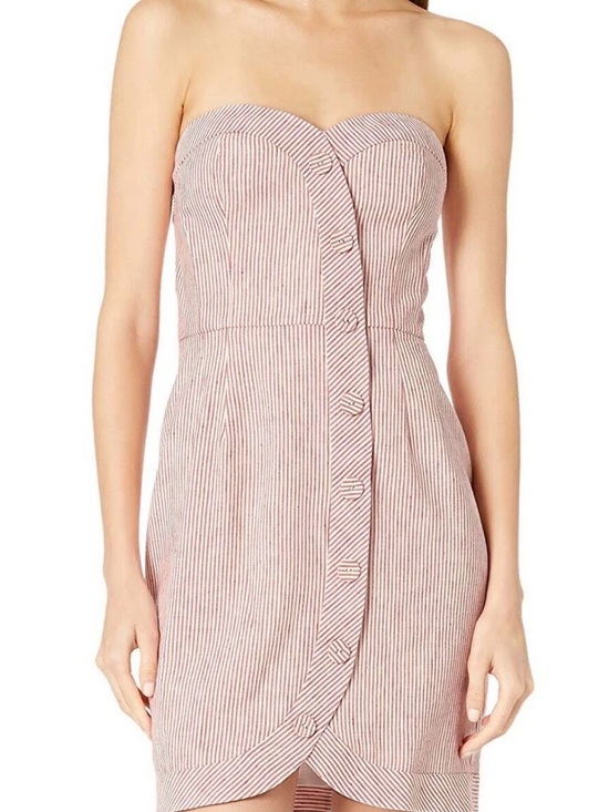 BCBGMaxAzria Dresses & Skirts - BCBGMaxAzria Pinstriped Red and White Strapless Seersucker Dress in lipstick red